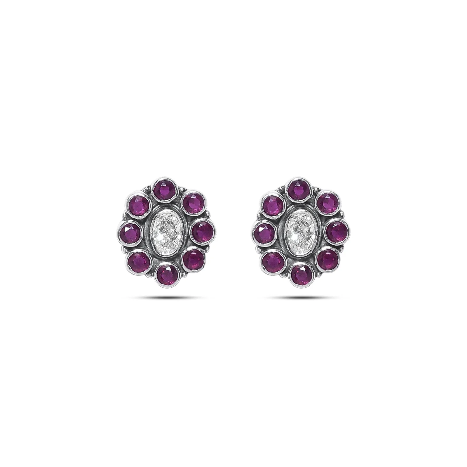 Pure Silver Earrings - Ruby Glow Oval with CZ Center