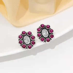 Pure Silver Earrings - Ruby Glow Oval with CZ Center