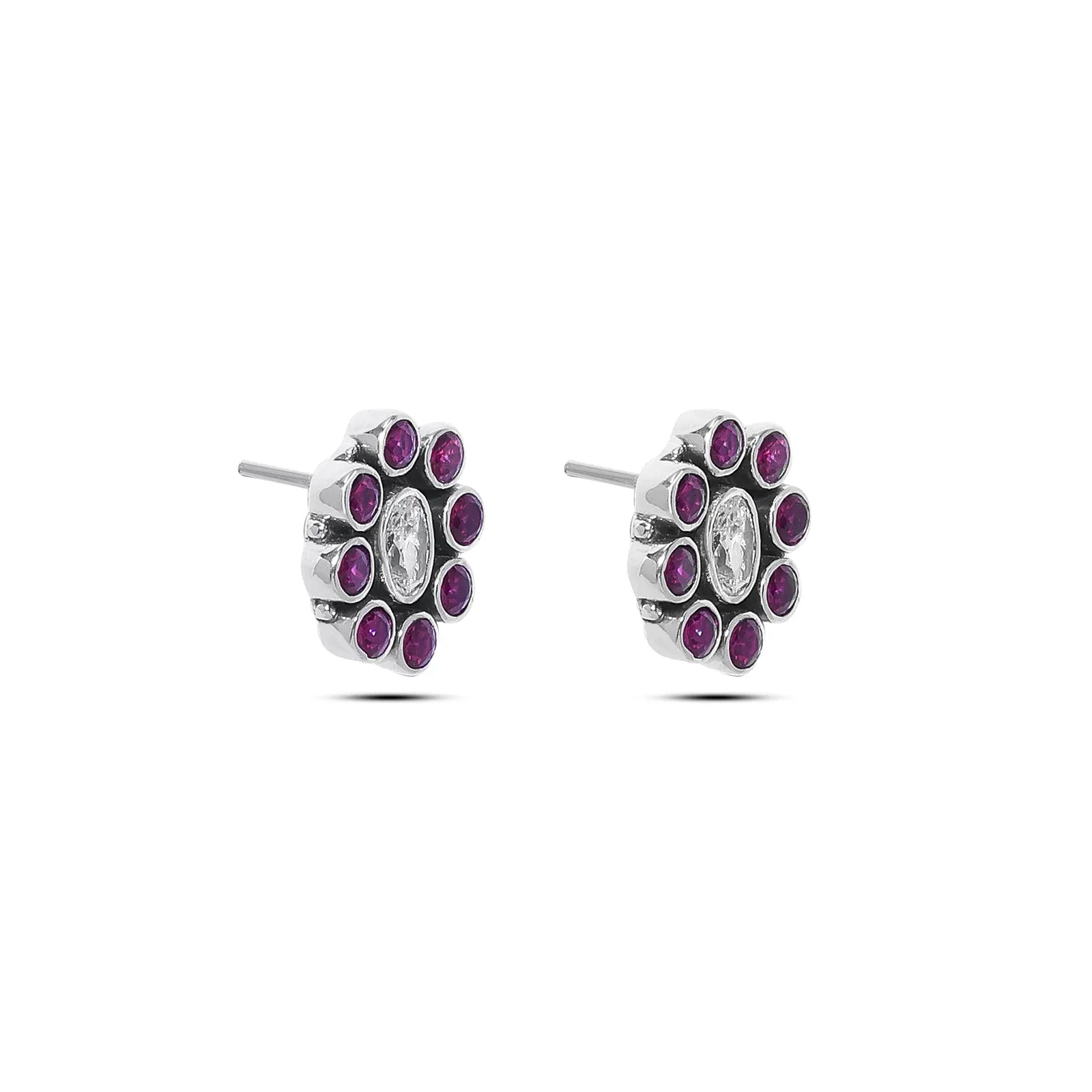 Pure Silver Earrings - Ruby Glow Oval with CZ Center