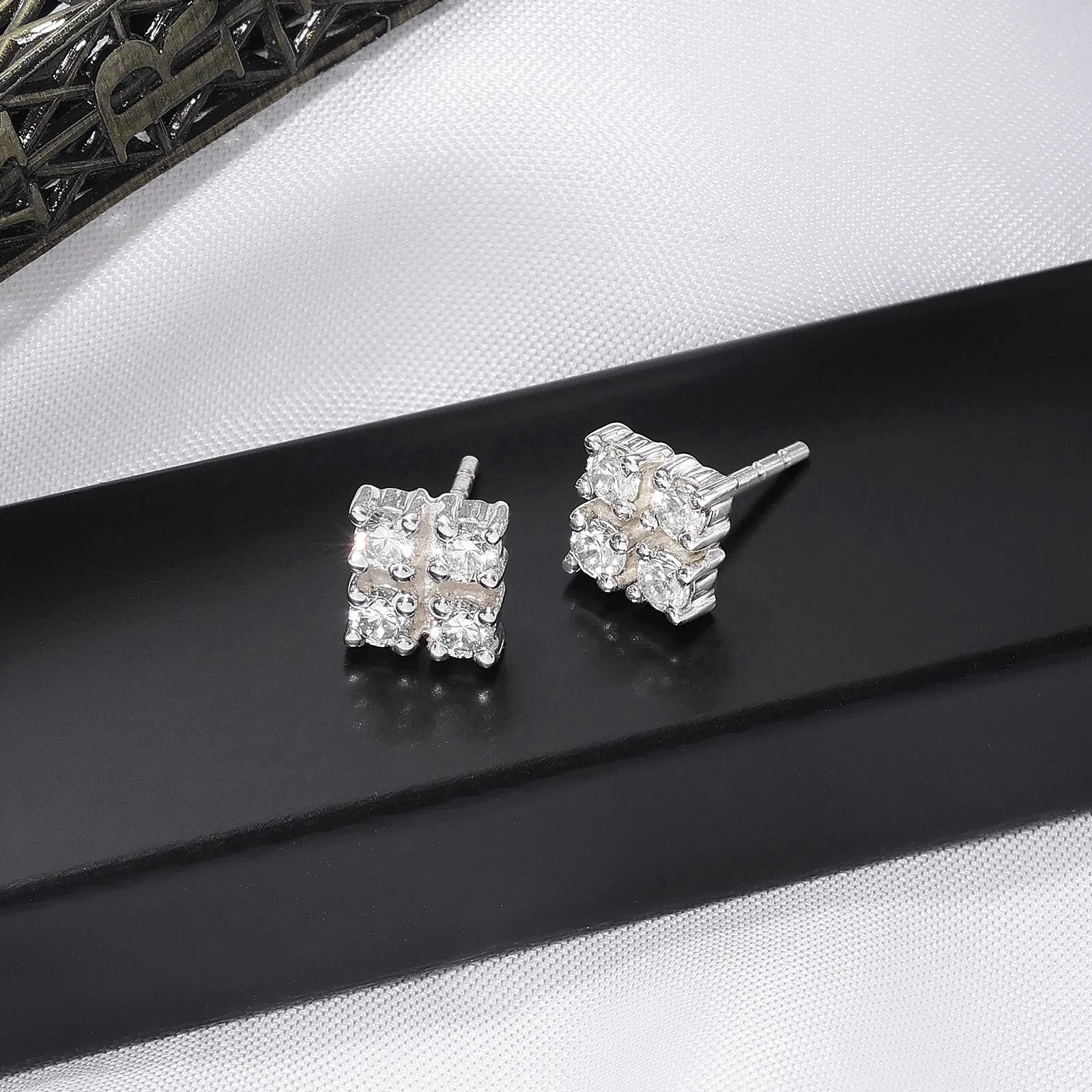 Pure Silver Earrings - Square-shaped CZ Stud Earrings