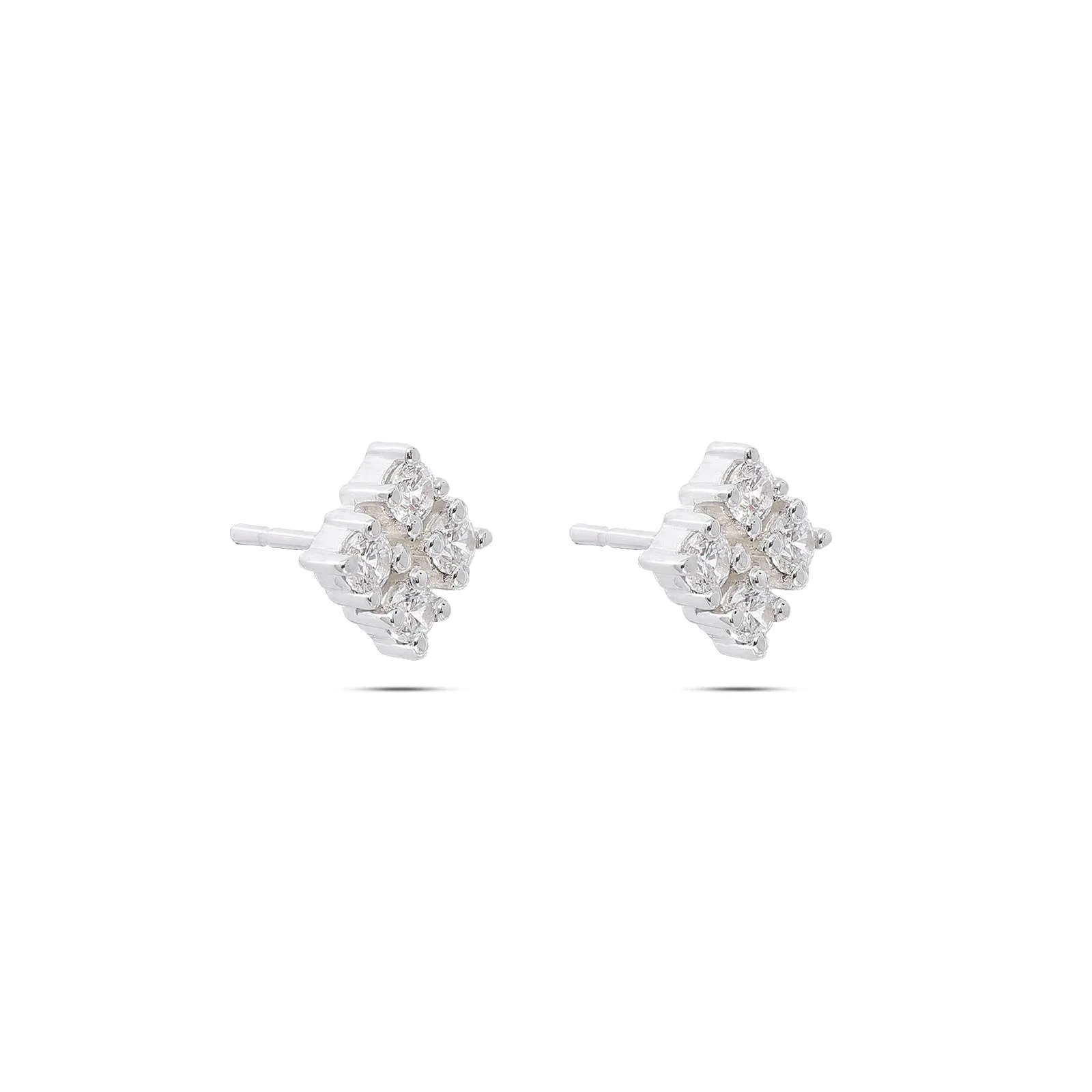 Pure Silver Earrings - Square-shaped CZ Stud Earrings