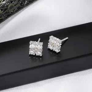 Pure Silver Earrings - Square-shaped CZ Stud Earrings