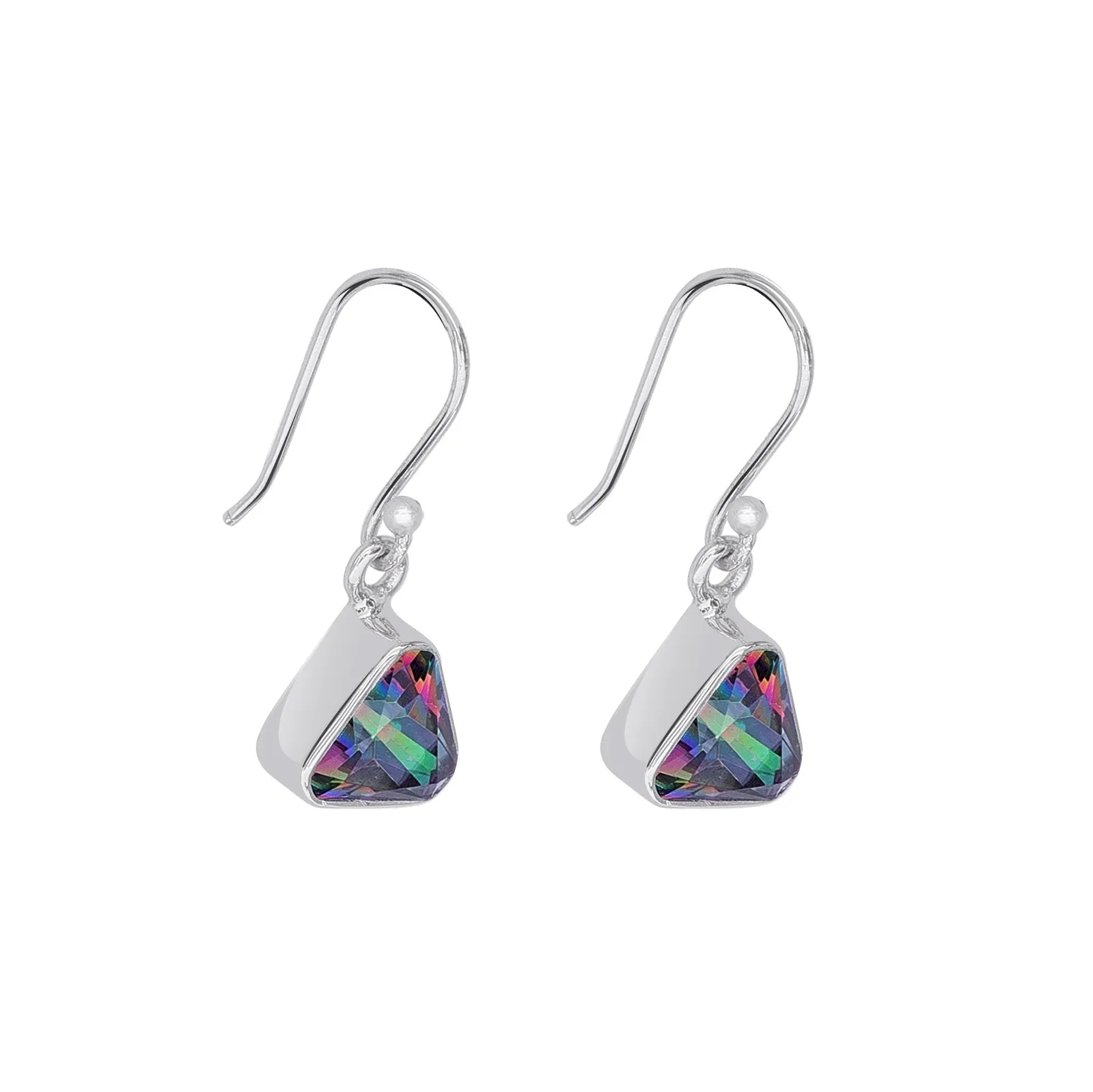 Pure Silver Earrings - Triangle-Shaped Swarovski Crystal Hoop Model