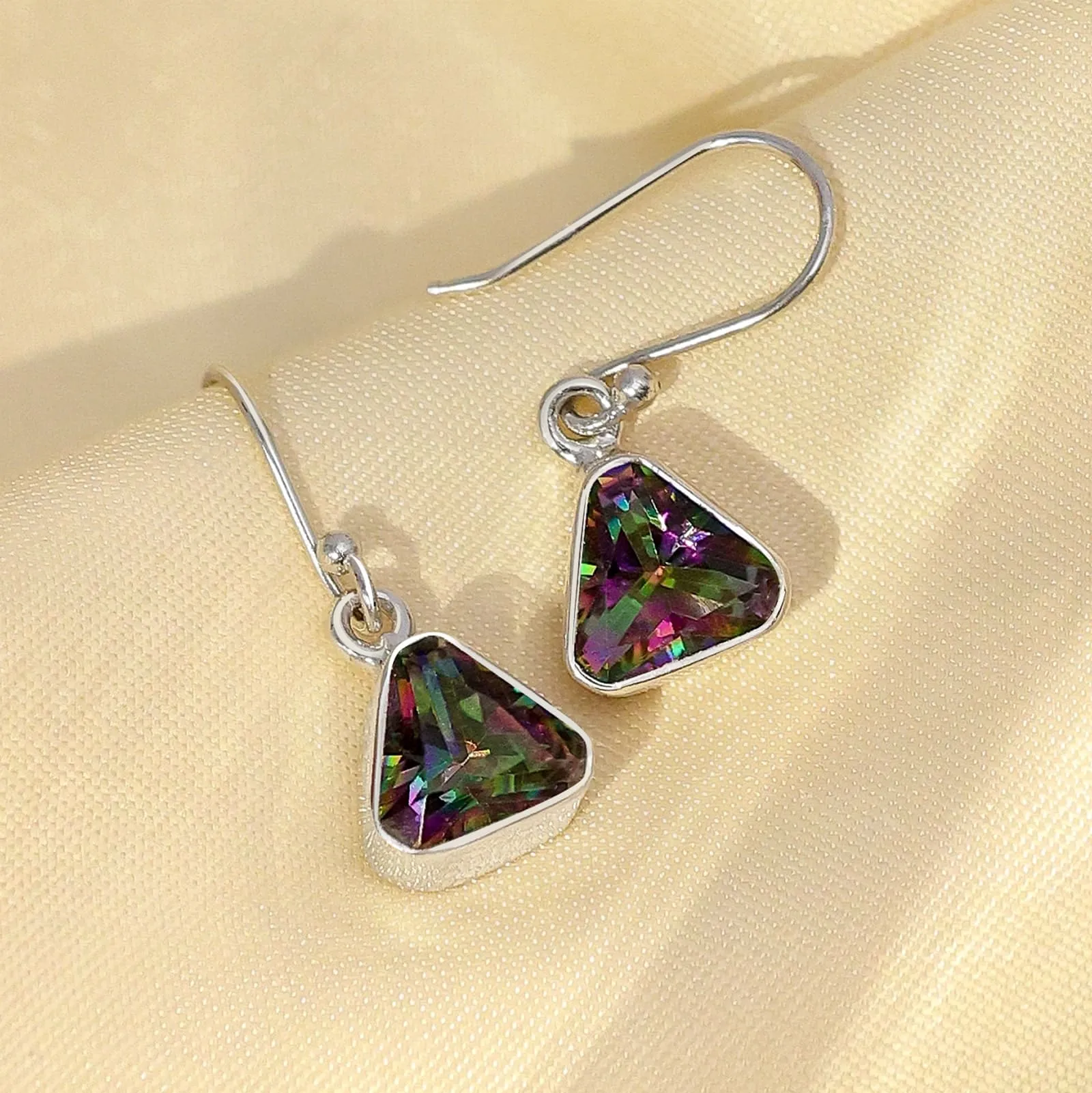 Pure Silver Earrings - Triangle-Shaped Swarovski Crystal Hoop Model