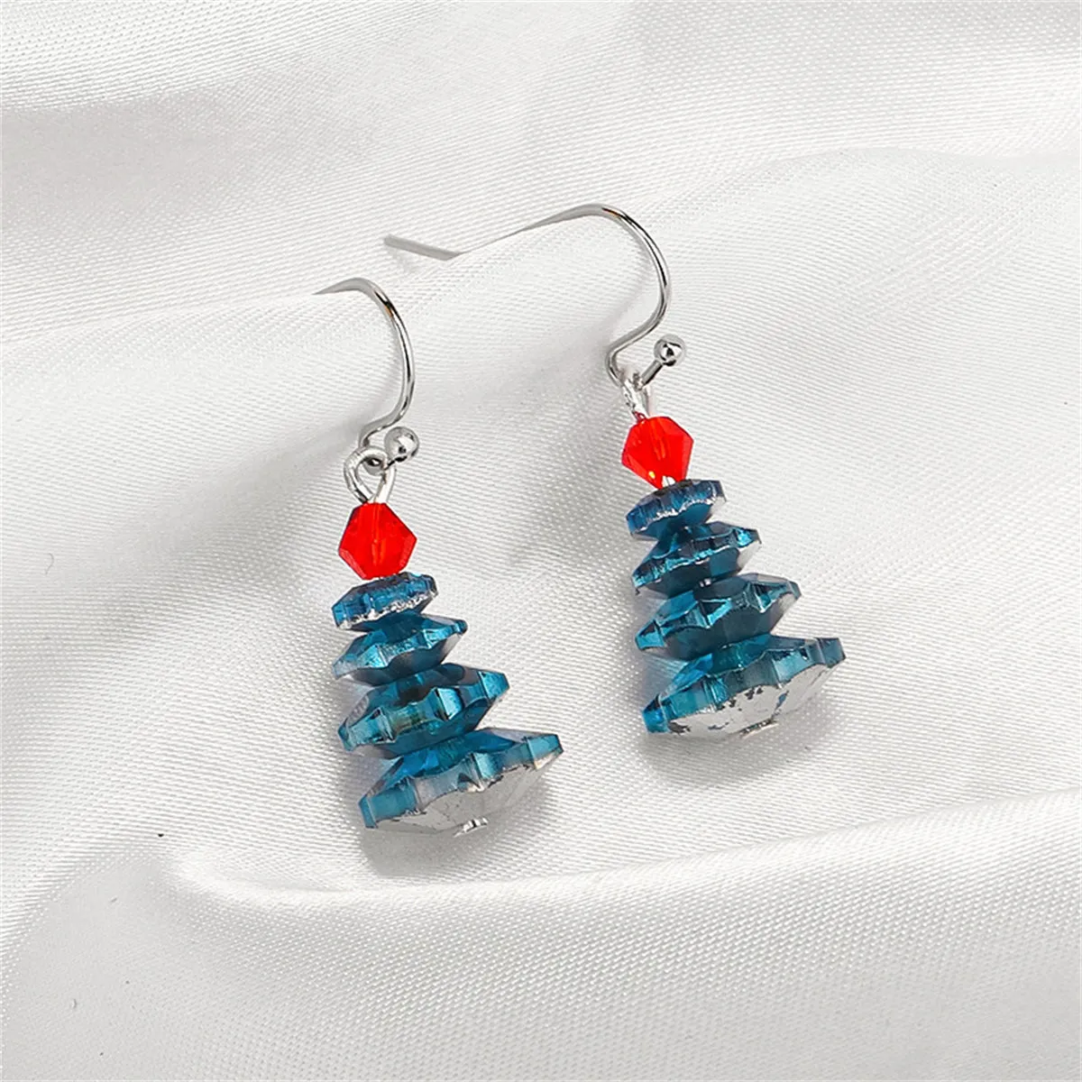 Purple Crystal & Silver-Plated Tree Drop Earrings