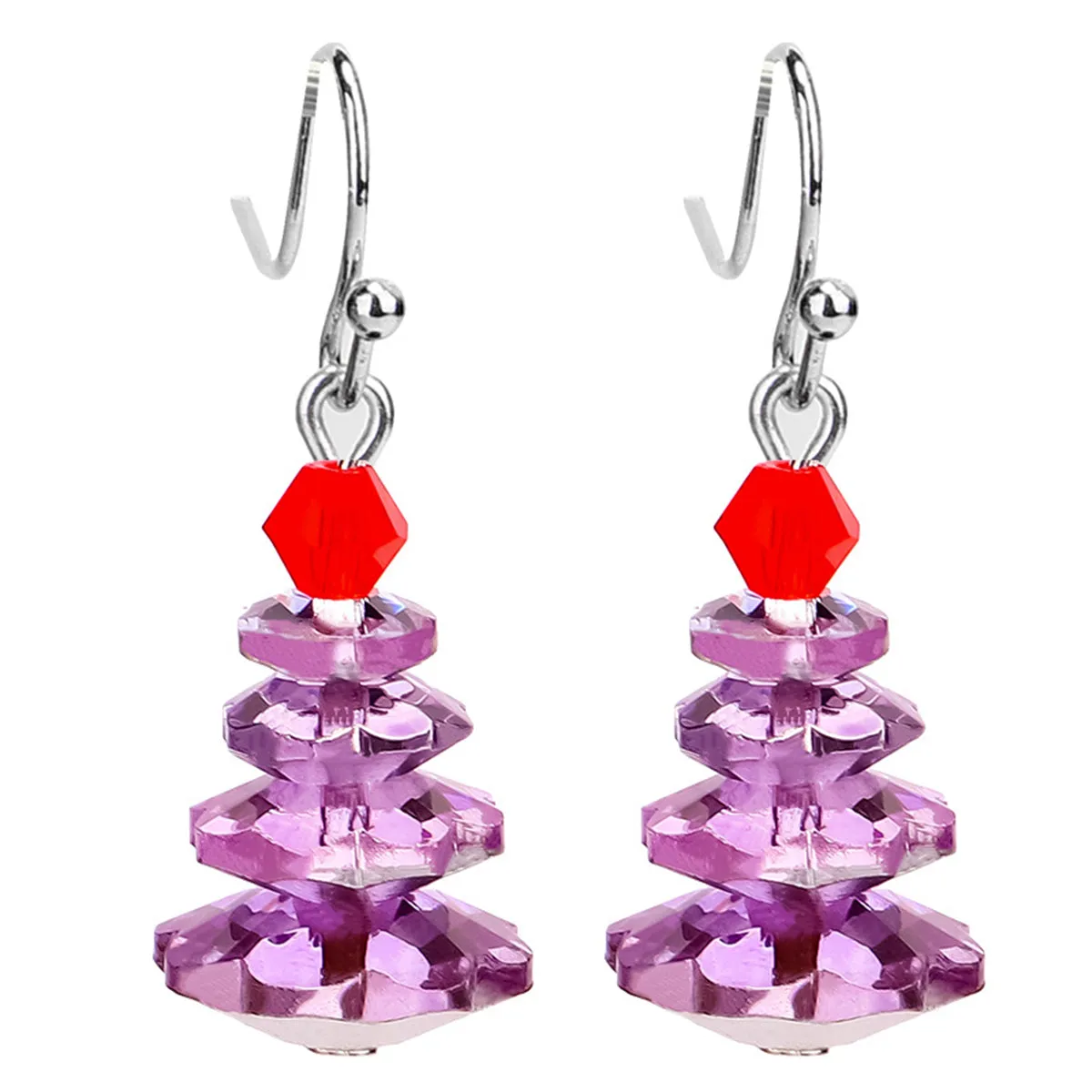 Purple Crystal & Silver-Plated Tree Drop Earrings