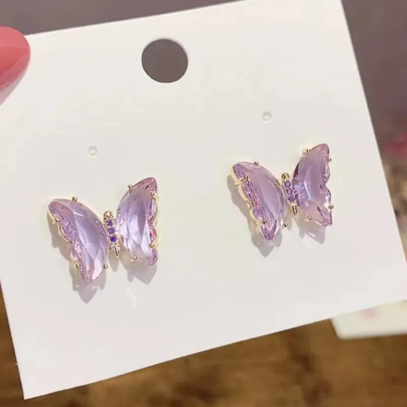 Purple Crystal Butterfly Earrings
