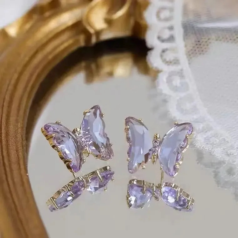 Purple Crystal Butterfly Earrings