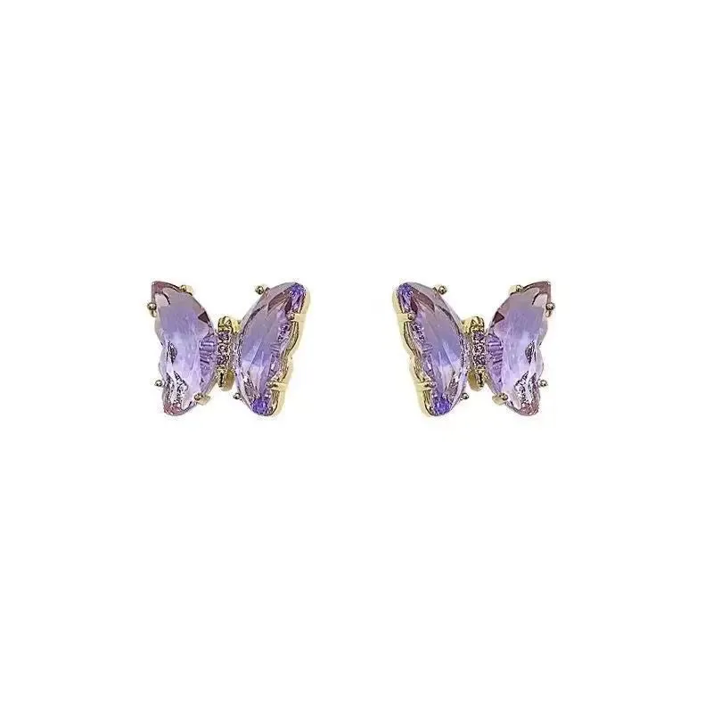 Purple Crystal Butterfly Earrings