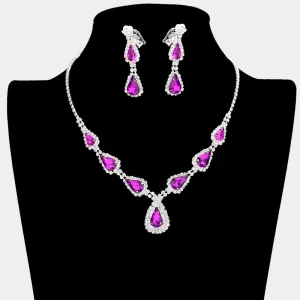 Purple Crystal Necklace with Clip on Earrings | Necklace Set with Clip Earrings |  581721