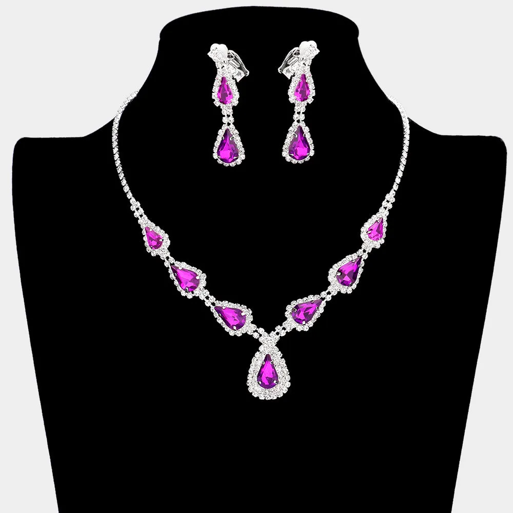 Purple Crystal Necklace with Clip on Earrings | Necklace Set with Clip Earrings |  581721