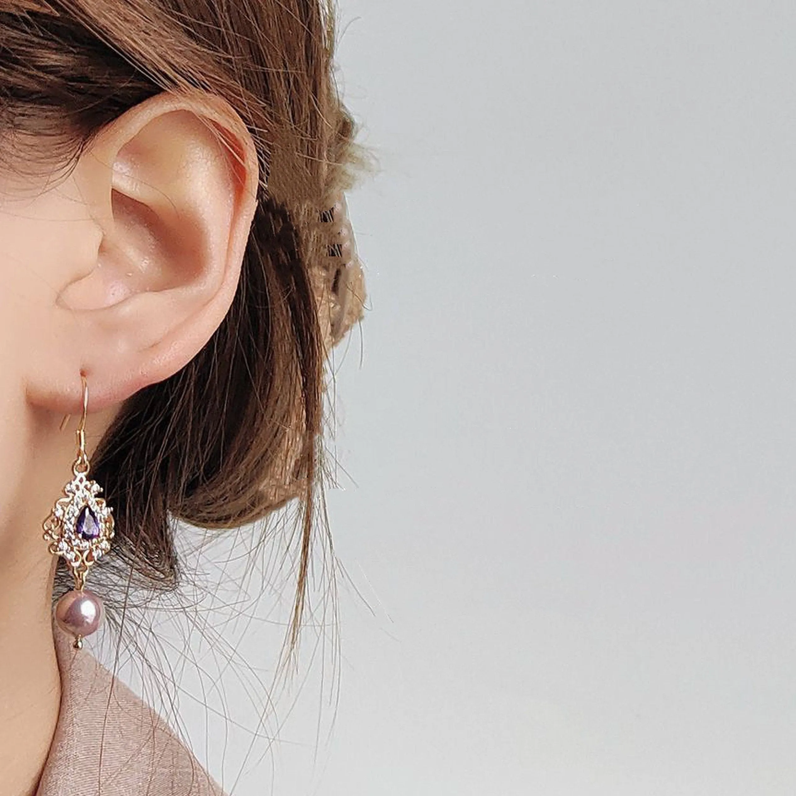 Purple Pearl Amethyst Teardrop Earrings