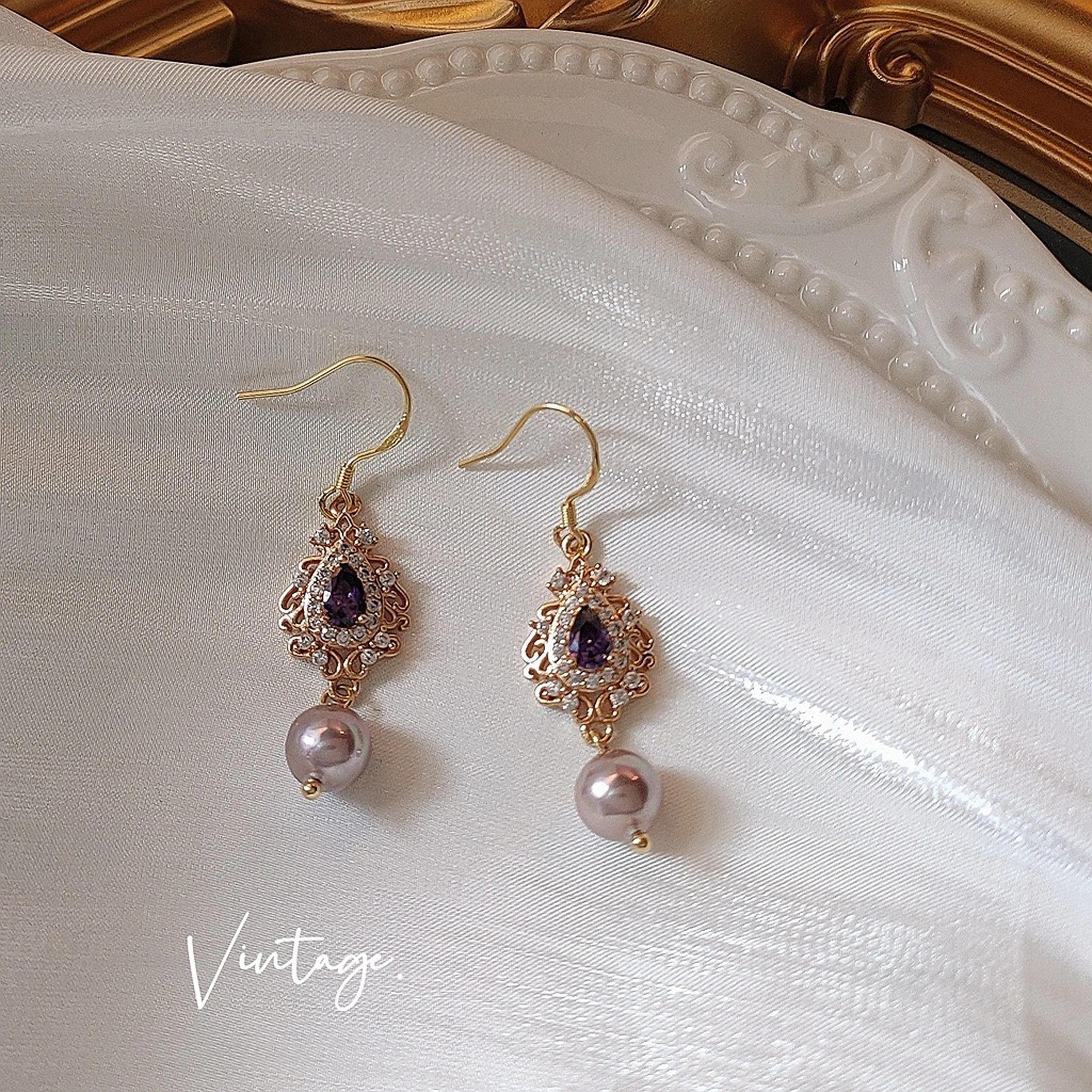 Purple Pearl Amethyst Teardrop Earrings