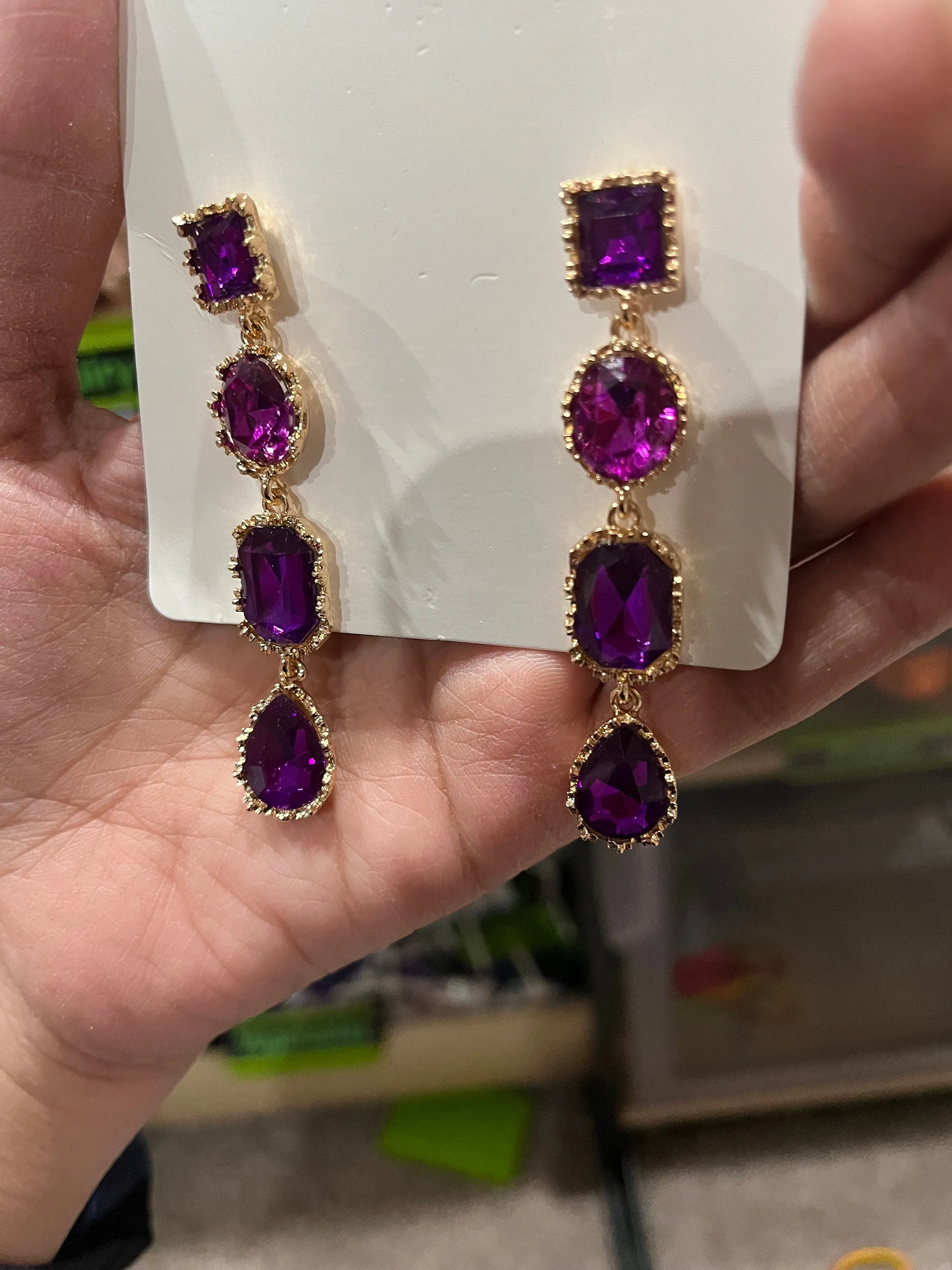 Purple Rhinestone earrings , long purple crystal earrings , dark purple wedding earrings , big eggplant gold rhinestone earring sparkling
