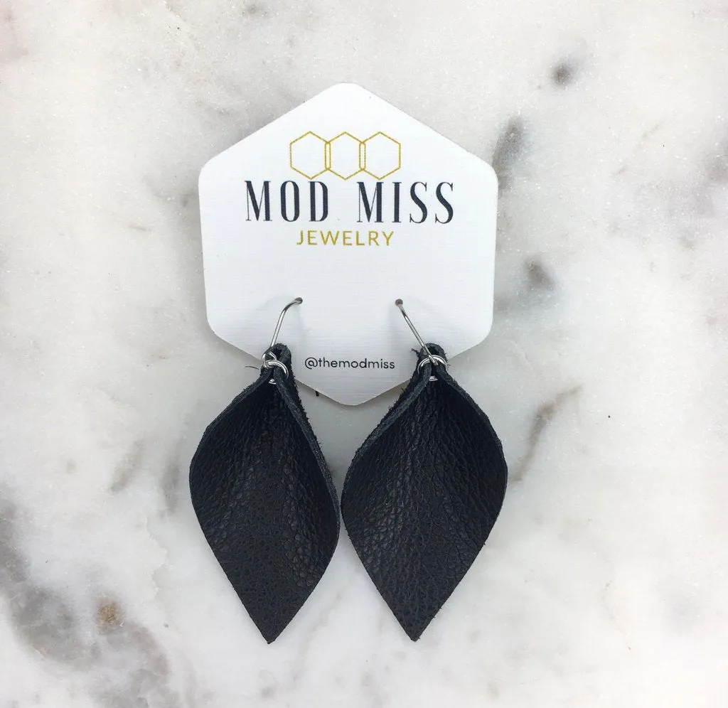 "Holly" Black Leather Petal Earrings