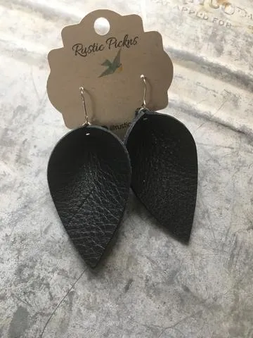 "Holly" Black Leather Petal Earrings