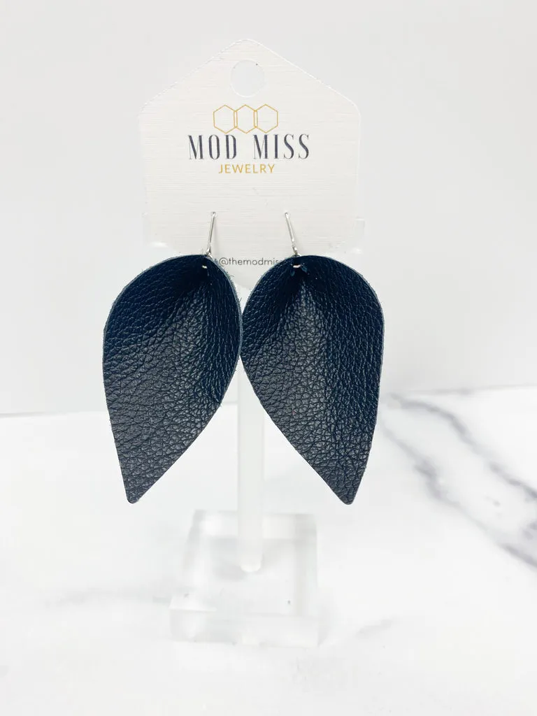 "Holly" Black Leather Petal Earrings