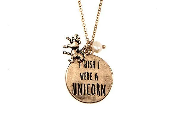 "I wish I were a unicorn" stamped necklace *