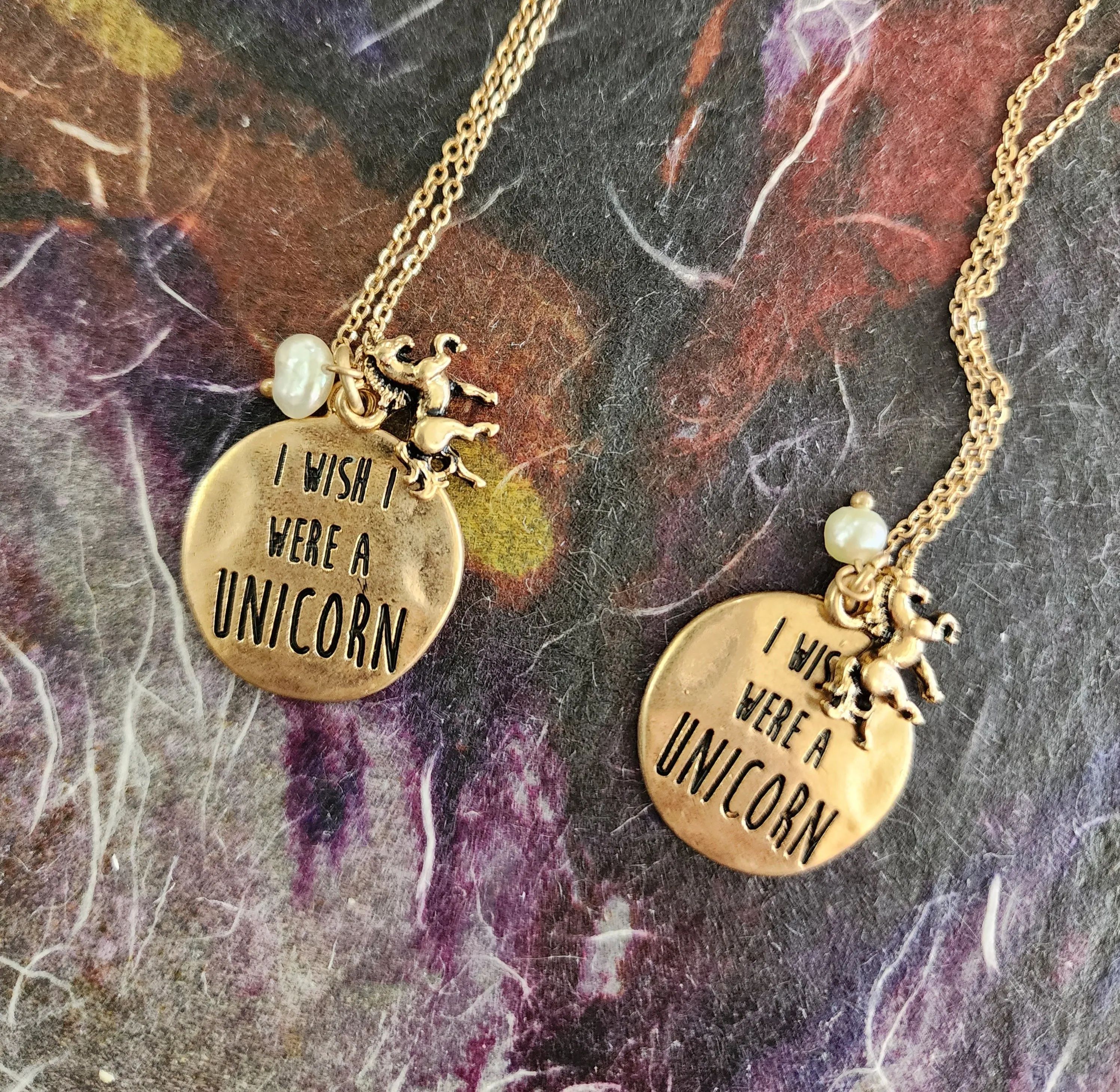 "I wish I were a unicorn" stamped necklace *