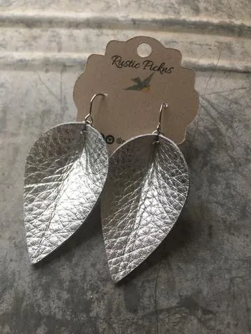 "Jasmine" Metallic Silver Leather "Jo" Petal Earrings