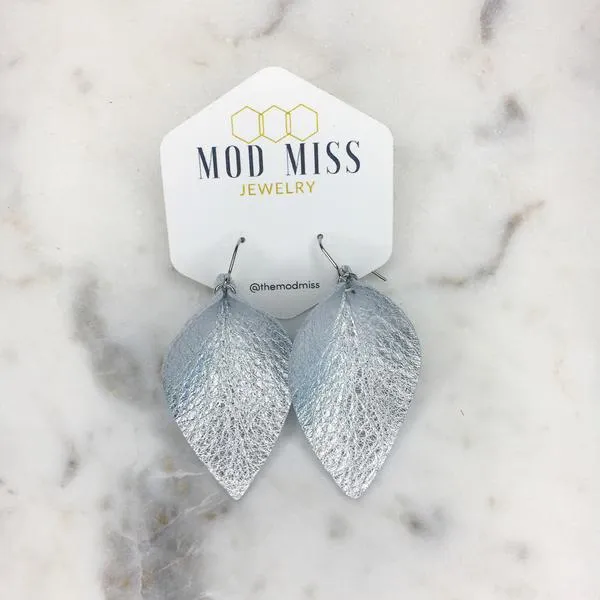 "Jasmine" Metallic Silver Leather "Jo" Petal Earrings