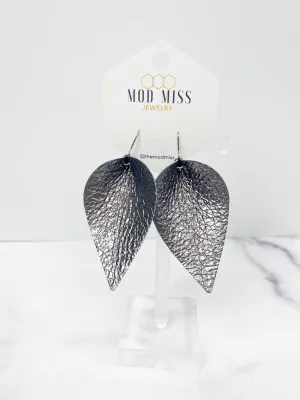 "Merle" Metallic Gunmetal Leather Petal Earrings