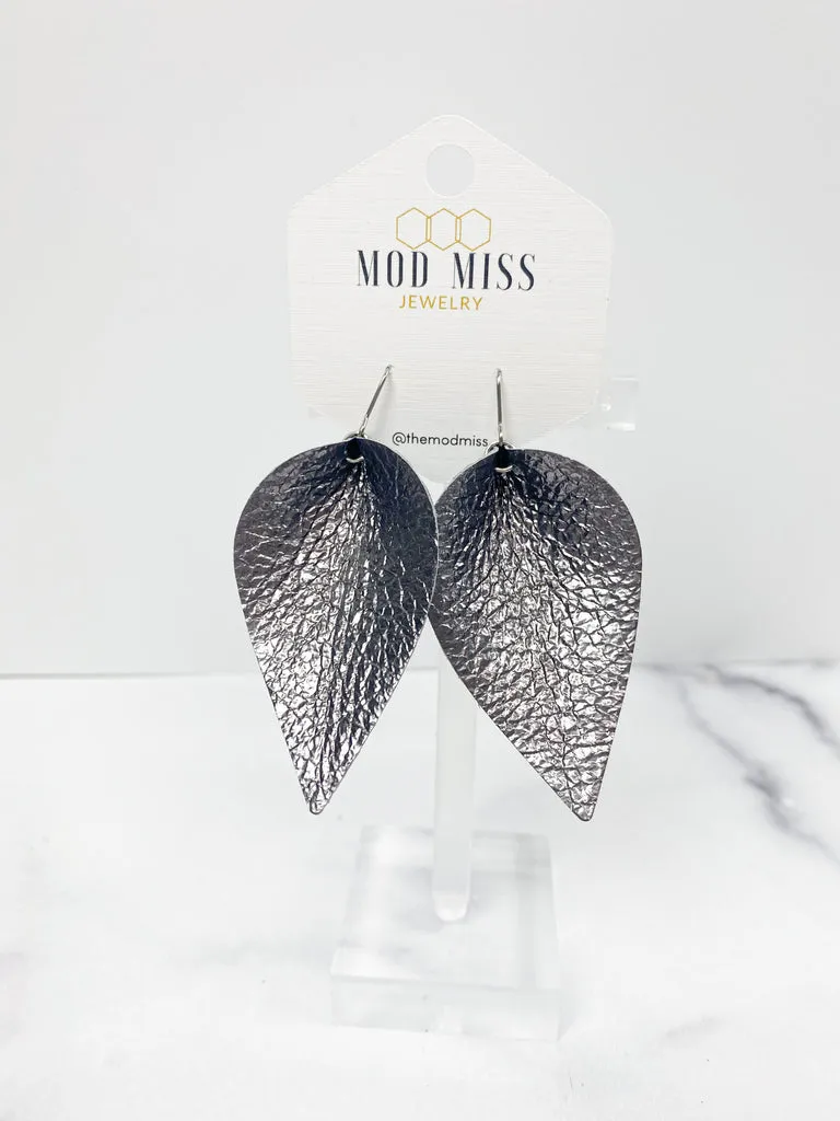 "Merle" Metallic Gunmetal Leather Petal Earrings