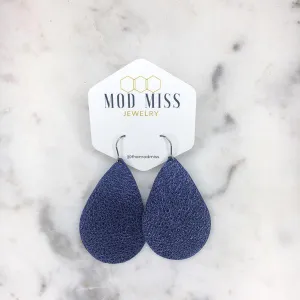 "Officer" Metallic Navy Leather Teardrop Earrings