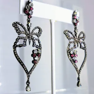 "Ruby, The Butterfly" 3" Earrings By Barb - Diamond, Ruby, Black Sterling