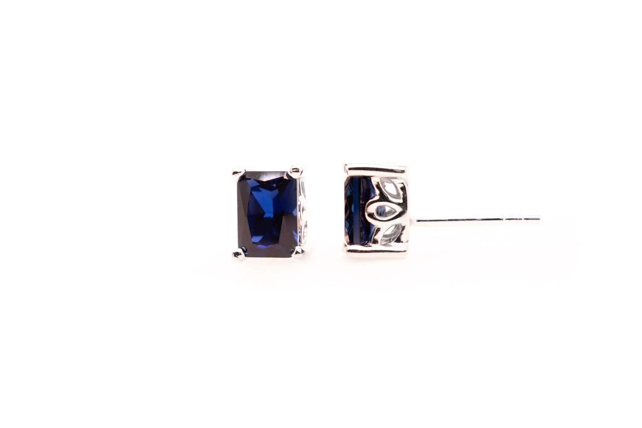 Radiant Cut Blue Sapphire Earrings