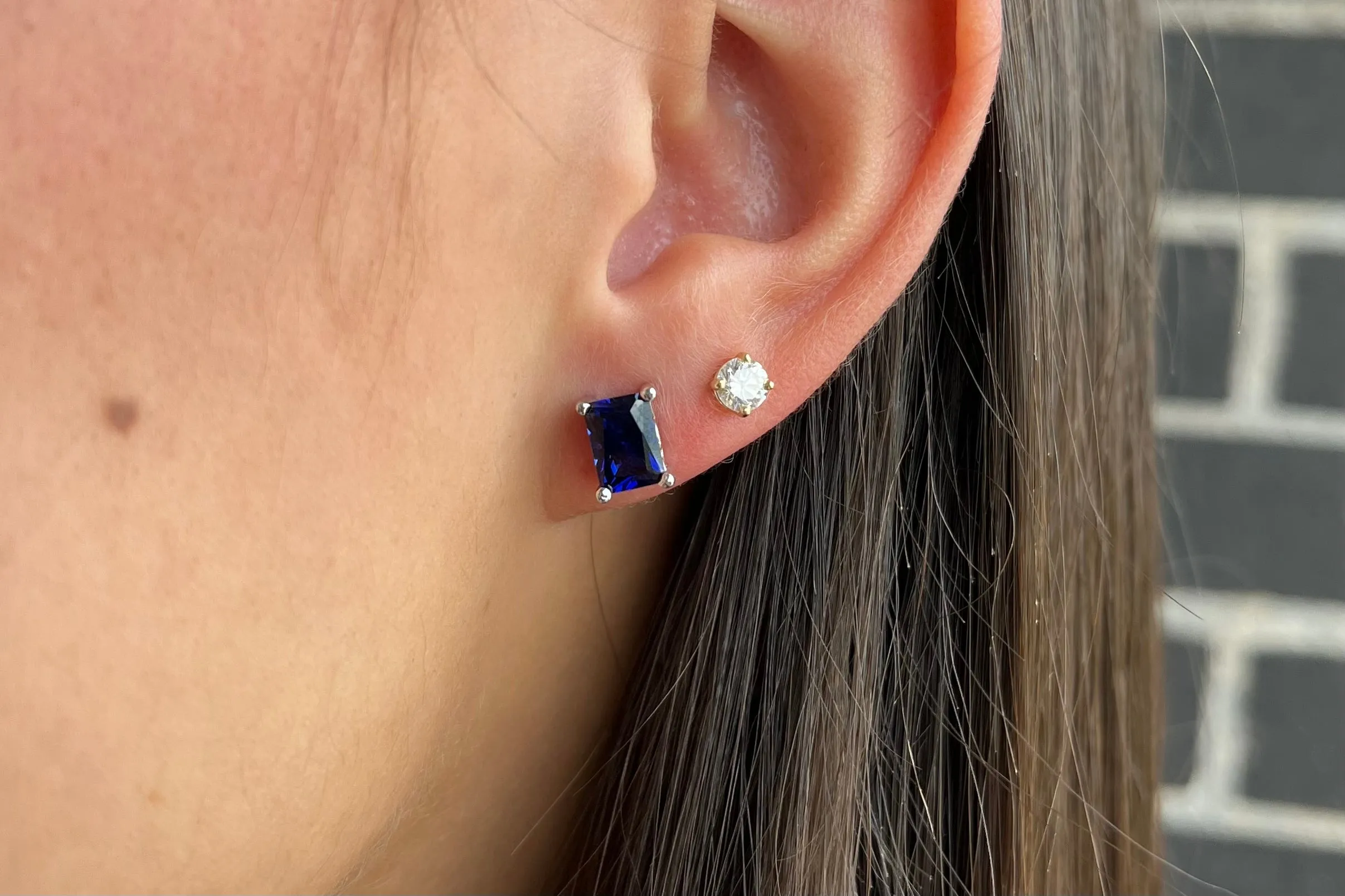 Radiant Cut Blue Sapphire Earrings
