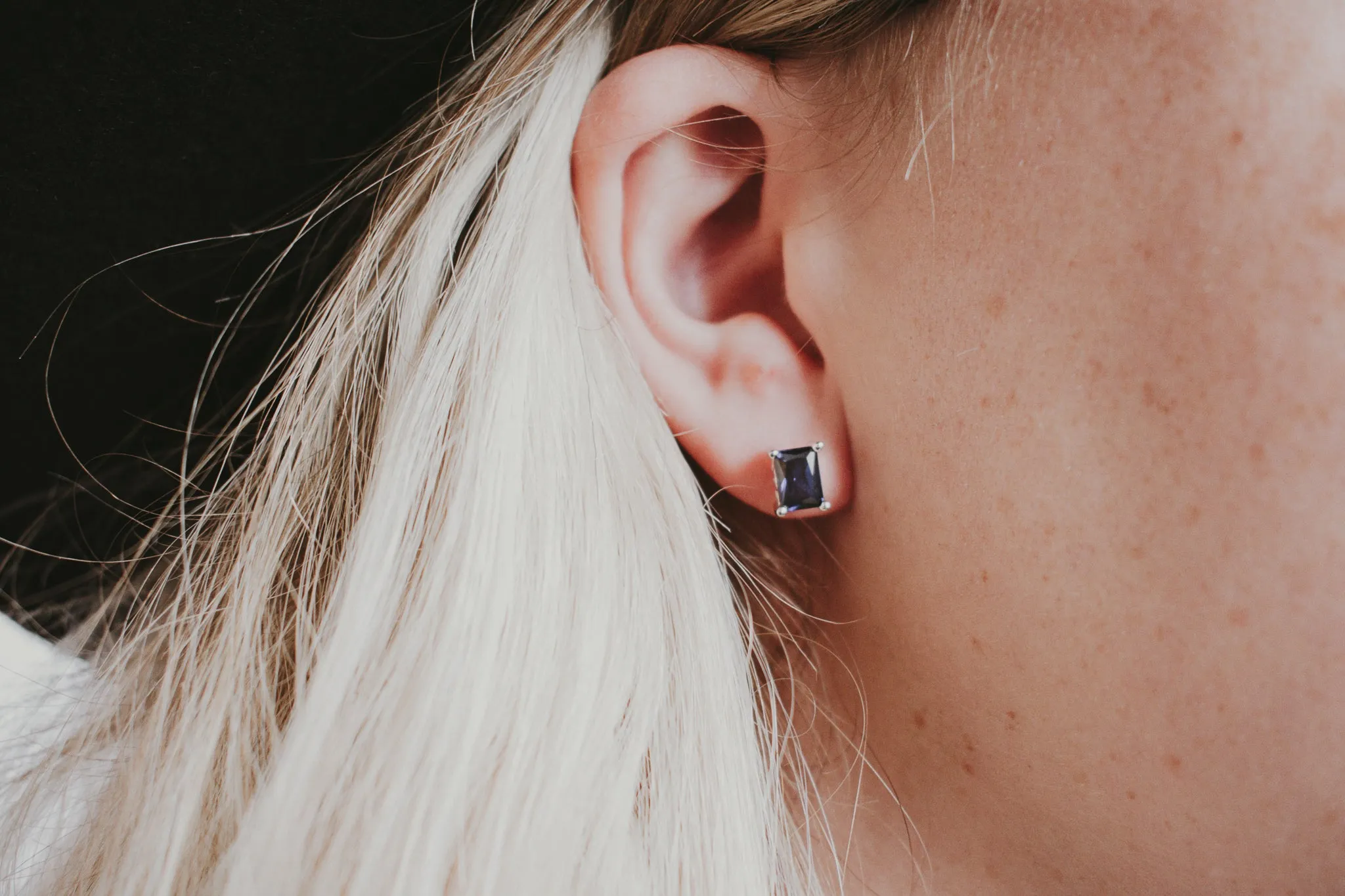 Radiant Cut Blue Sapphire Earrings