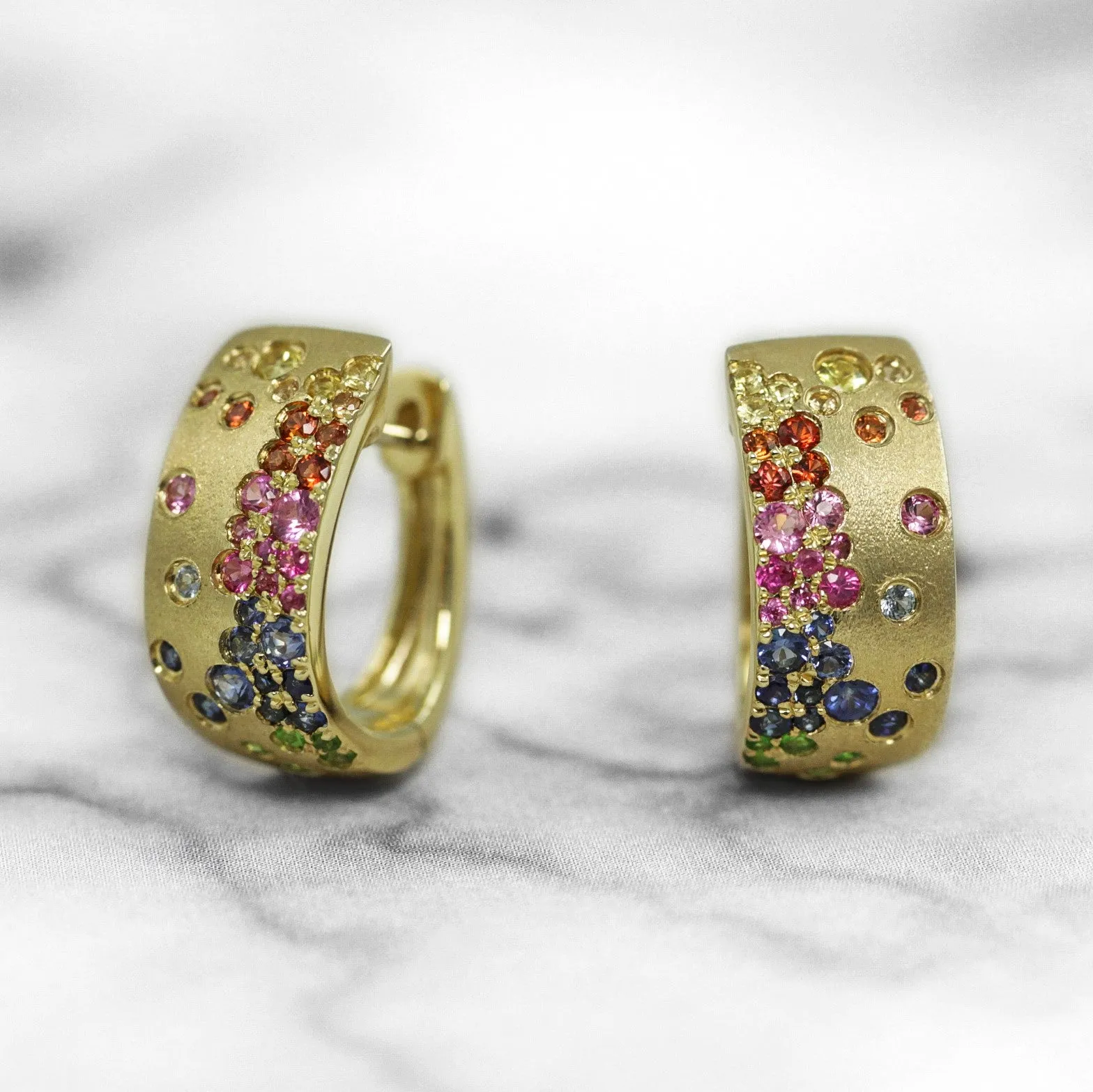 Rainbow Sapphire Confetti Hoop Earrings