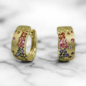 Rainbow Sapphire Confetti Hoop Earrings