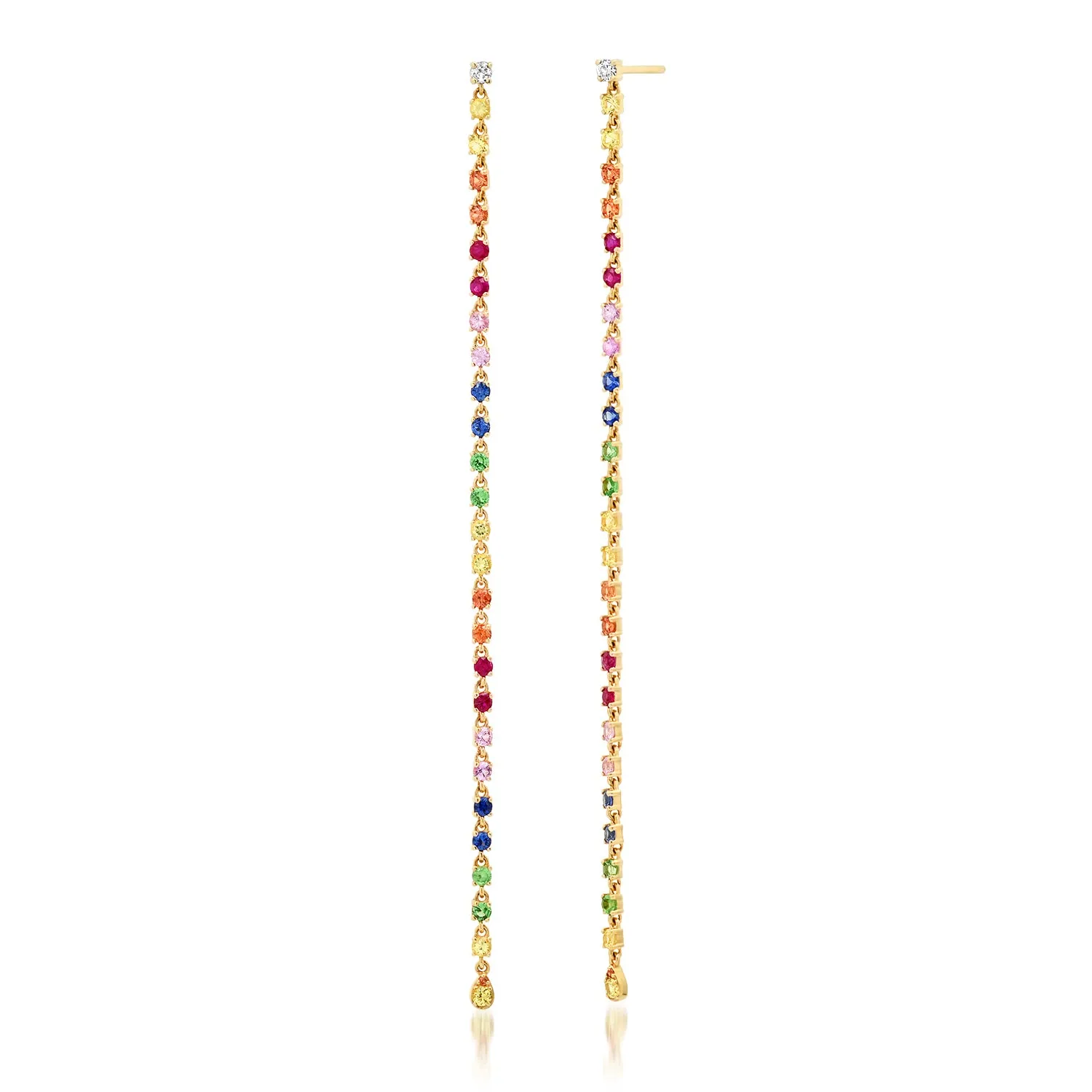 Rainbow Sapphire Tennis Drop Earrings