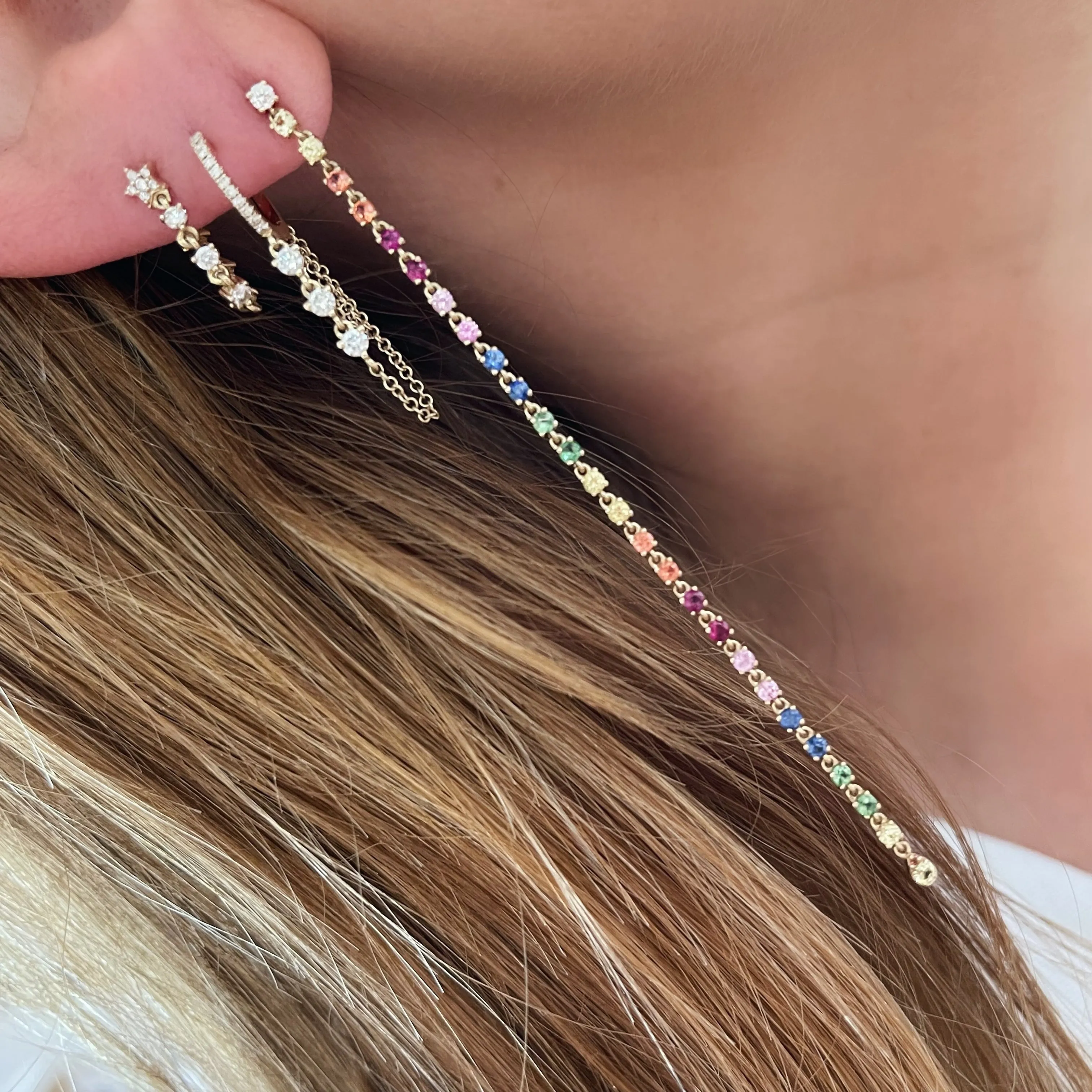 Rainbow Sapphire Tennis Drop Earrings