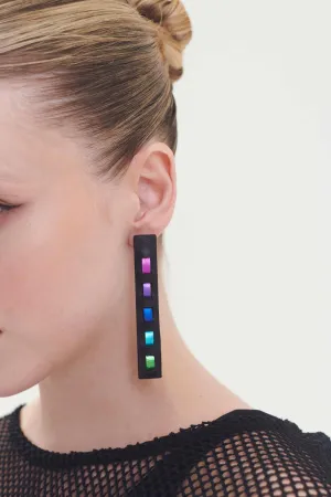Rainbow Threads Earrings Long - Black/Cool Colors