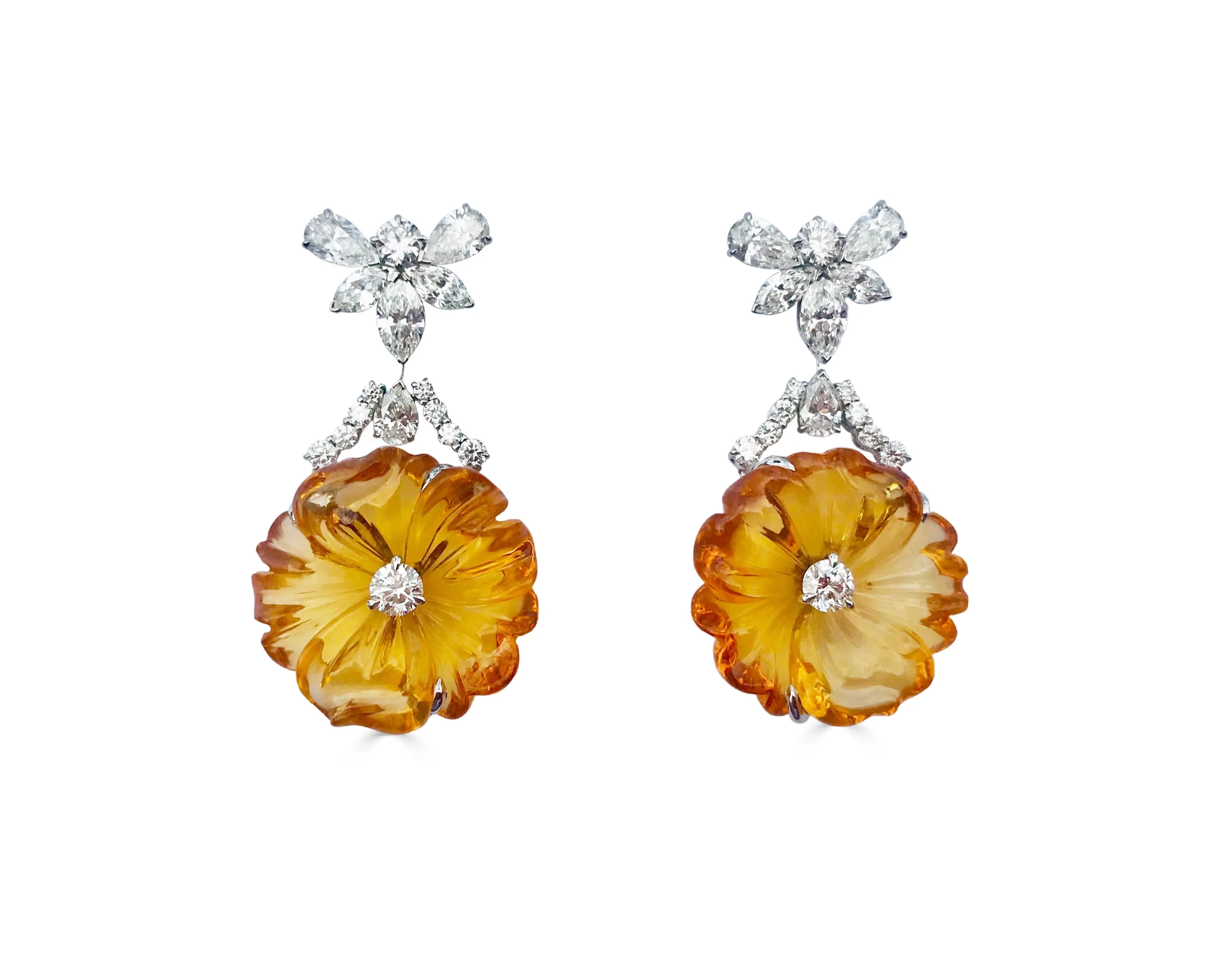 Raymond C. Yard, Citrine, Diamond, Platinum Earrings