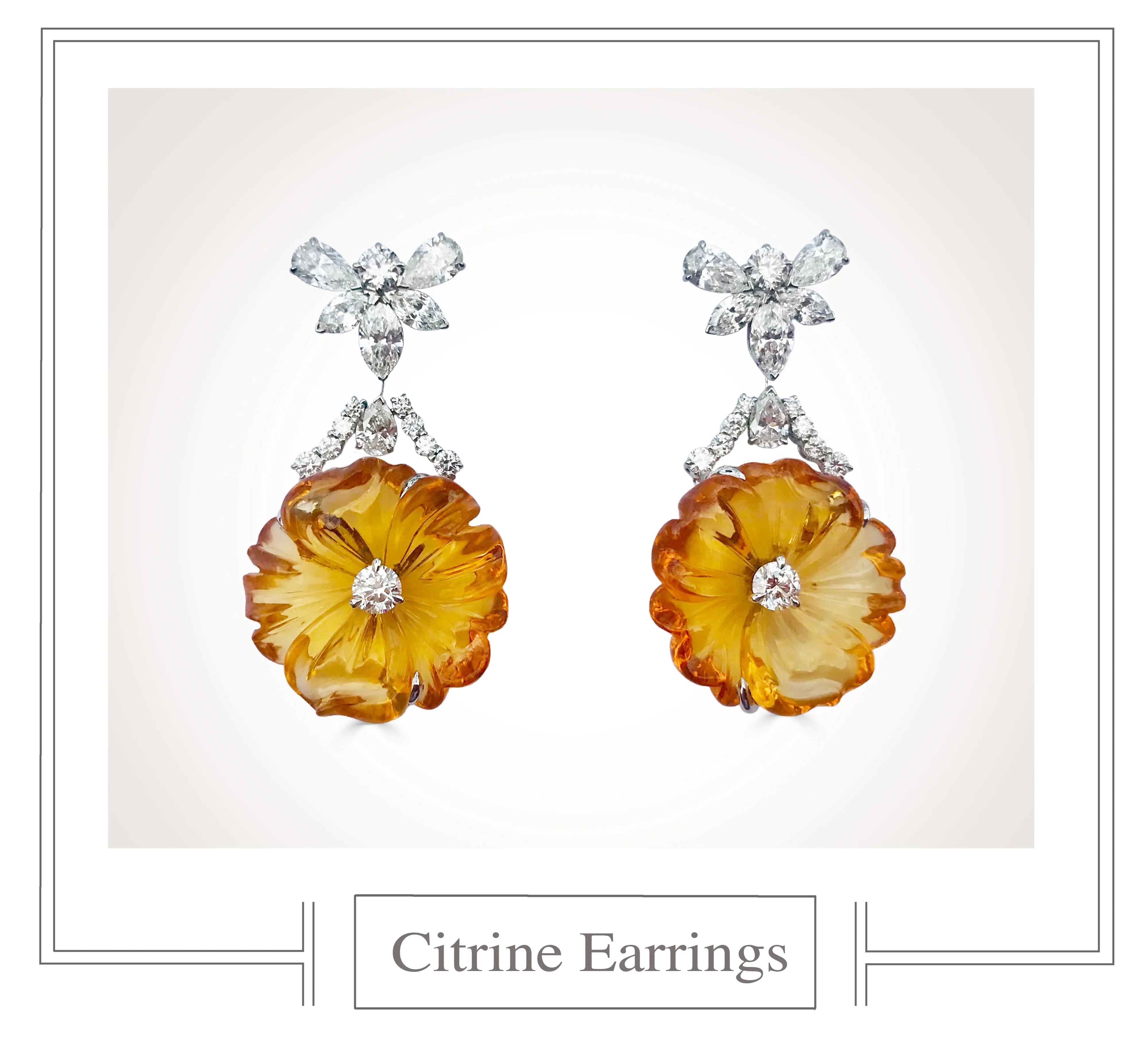 Raymond C. Yard, Citrine, Diamond, Platinum Earrings