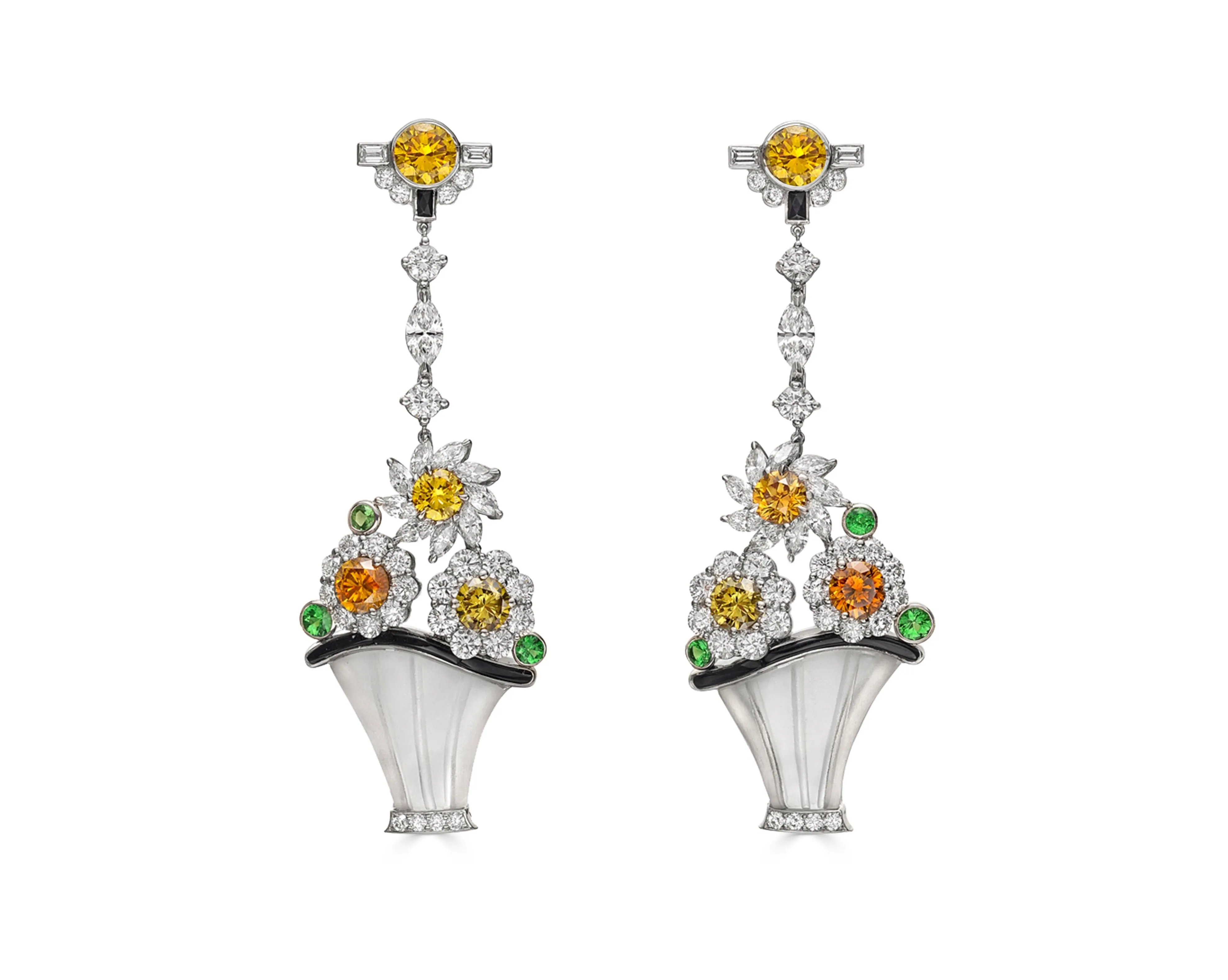 Raymond Yard, Colored and White Diamond Earrings