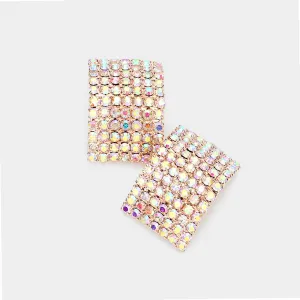 Rectangle AB Rhinestone Pageant Earrings on Rose Gold | Interview Earrings | 563005