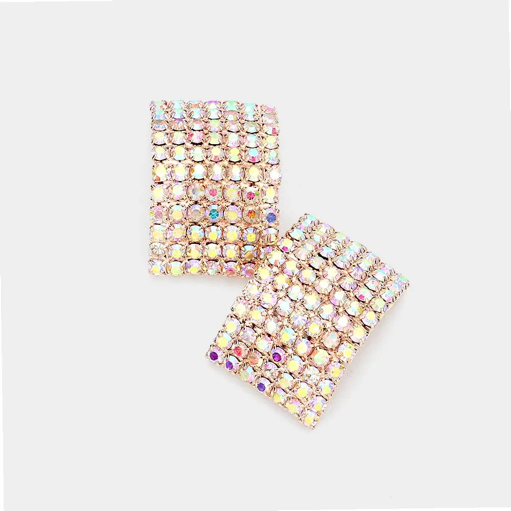 Rectangle AB Rhinestone Pageant Earrings on Rose Gold | Interview Earrings | 563005