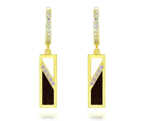 Rectangle Leather Inlay Gold Earrings