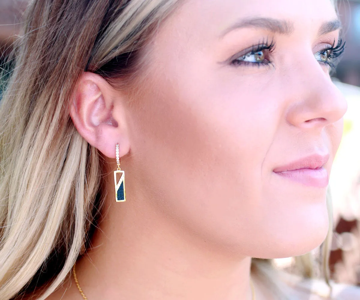 Rectangle Leather Inlay Gold Earrings