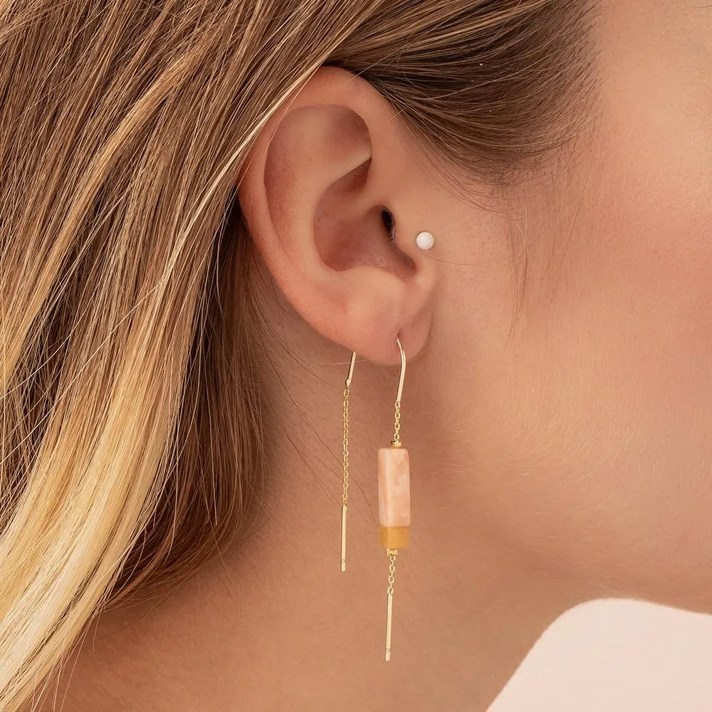 Rectangle Stone Earring: Amazonite/Amber/Gold