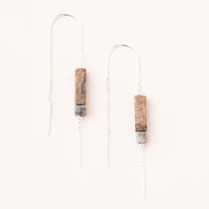 Rectangle Stone Earring: Rhodonite/Black/Silver