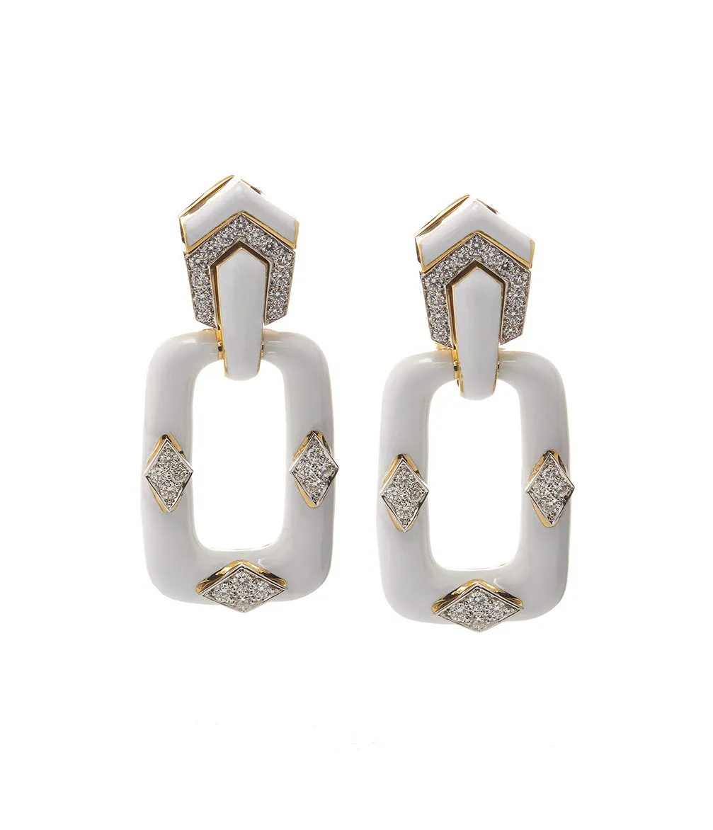 Rectangular Mini-Hoop Earrings, White