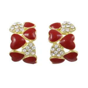 Red and Crystal Hearts Semi Hoop Clip Earring - REE919C