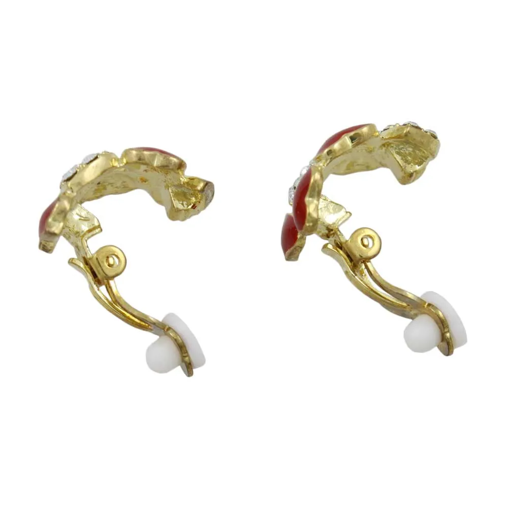 Red and Crystal Hearts Semi Hoop Clip Earring - REE919C