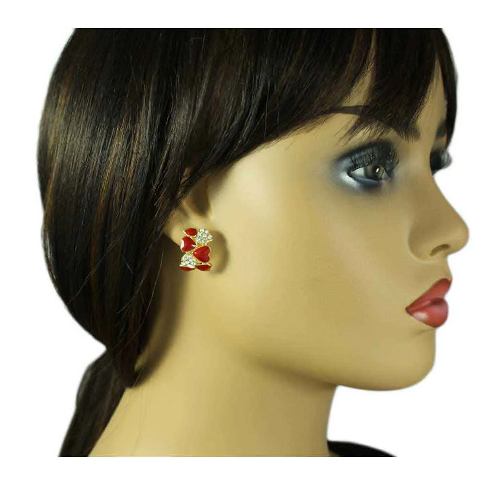 Red and Crystal Hearts Semi Hoop Clip Earring - REE919C